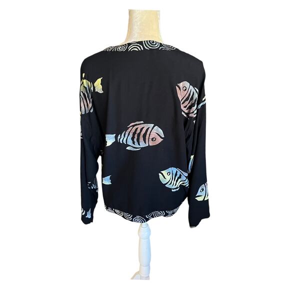 Meng Design Artsy Fish Design Boho Top Blouse Size Large Missing Button - Picture 6 of 11